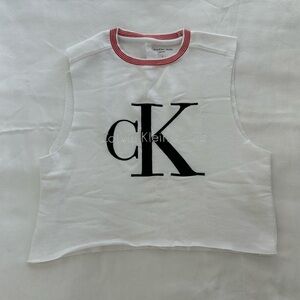 Calvin Klein White Tee with Red Striped Neckline